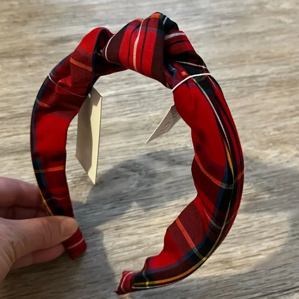 J Crew Women's Tartan Knot Headband Plaid Holiday Red